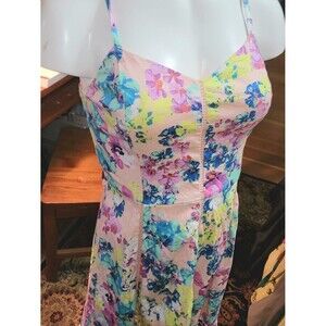 Candies Pastel Pink Watercolor Floral Mini Dress Lined Strappy Sz 7 Racer Back